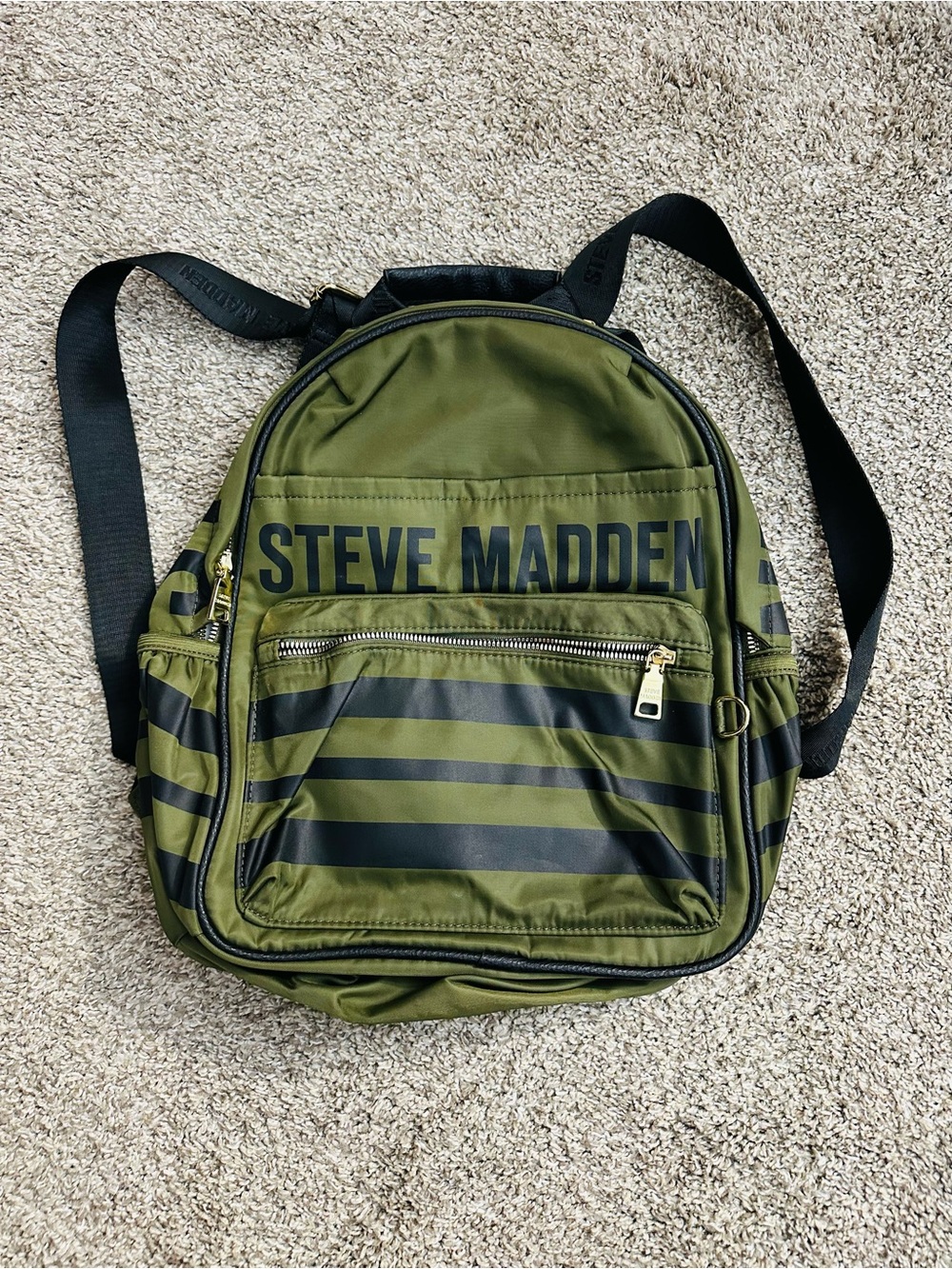 Steve Madden Olive Green and Black Striped Backpack